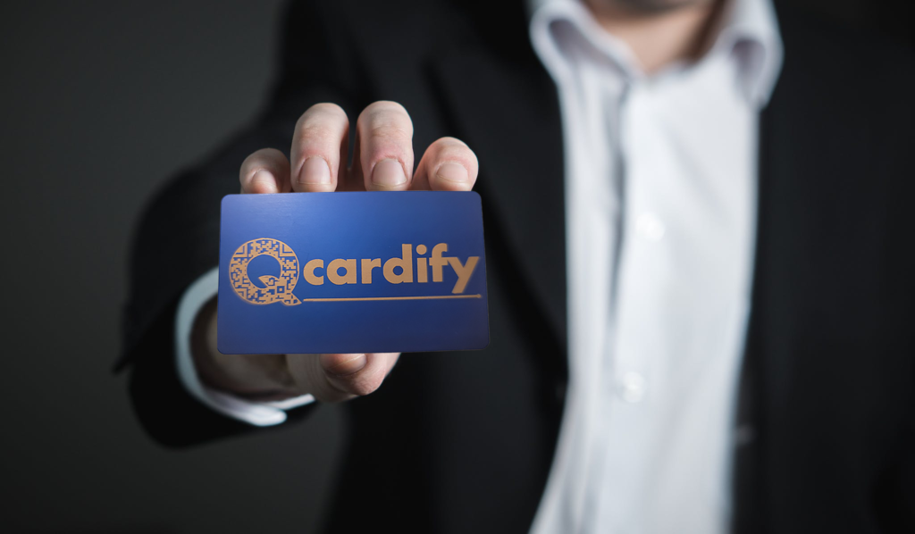 Man holding QCardify digital business card